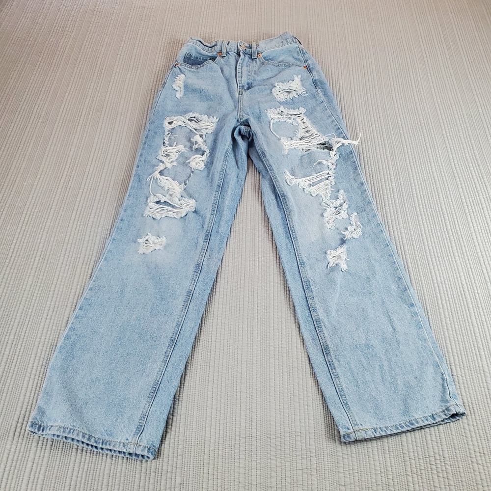 Wax Jean Collection Light Wash Heavily Distressed Wide Leg Jeans Small